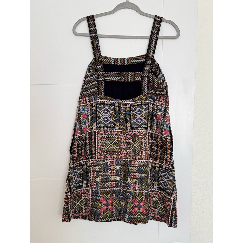 Anthropologie patchwork Geometric Embroidered Short Dress Womens 4  Boho Folk - Picture 5 of 8